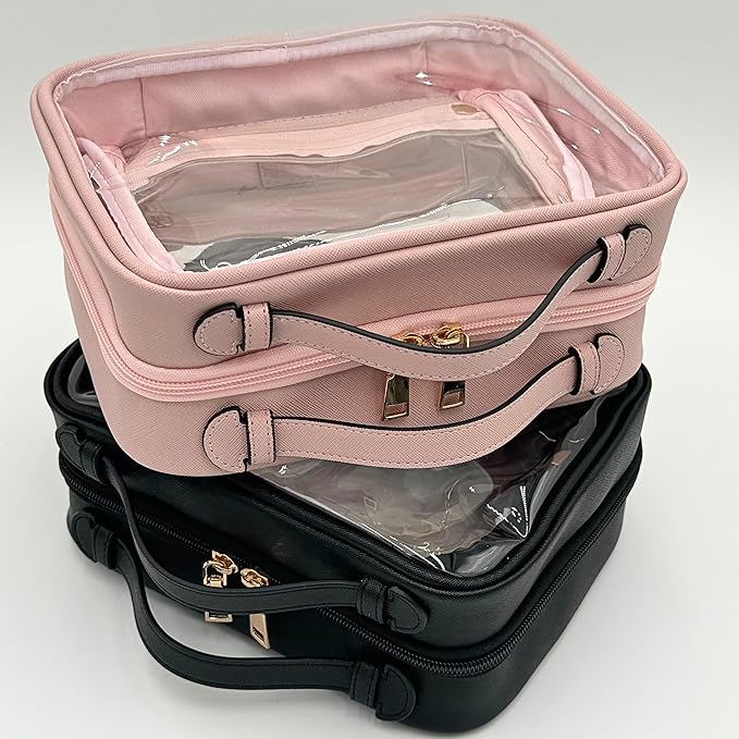 JAZD Clear Makeup Bag Toiletry Bag for Women Cosmetic Case Large Capacity Travel Make Up Bag Organizer Transparent Storage Compartment TSA Approved