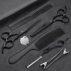 JASON Hair Cutting Scissors Set - Professional 10 PCS Haircut Scissors kit, Thinning Blender Scissors, Straight Shears with 30 Teeth for Men Women Home Salon Barber (6.5", Black) Christmas Gift