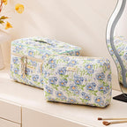 HBselect Quilted Makeup Bag, 3PCS Cotton Large Travel Makeup Bag, Cute Floral Coquette Make up Bag Cosmetic Bag Toiletry Bag for Women Girls