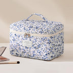 HBselect Quilted Makeup Bag, 3PCS Cotton Large Travel Makeup Bag, Cute Floral Coquette Make up Bag Cosmetic Bag Toiletry Bag for Women Girls