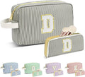 Travel Makeup Bag Christmas Gifts for Women Girl Teens, Personalized Initial Makeup Bag for Cute Teen Girls, Preppy Stuff Toiletry Bag Cosmetic Bag, Teen Girls Gift Trendy Stuff, Letter D
