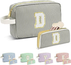 Travel Makeup Bag Christmas Gifts for Women Girl Teens, Personalized Initial Makeup Bag for Cute Teen Girls, Preppy Stuff Toiletry Bag Cosmetic Bag, Teen Girls Gift Trendy Stuff, Letter D