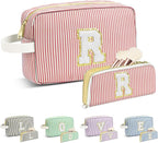 Travel Makeup Bag Christmas Gifts for Women Girl Teens, Personalized Initial Makeup Bag for Cute Teen Girls, Preppy Stuff Toiletry Bag Cosmetic Bag, Teen Girls Gift Trendy Stuff, Letter R