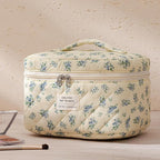 HBselect Quilted Makeup Bag, 3PCS Cotton Large Travel Makeup Bag, Cute Floral Coquette Make up Bag Cosmetic Bag Toiletry Bag for Women Girls