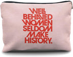 Nogrit Female Empowerment Trendy Pink Preppy Makeup Cosmetic Bag,Well-Behaved Women Seldom Make History Makeup Travel Toiletry Bag,Inspirational Gifts for Women