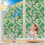Stained Glass Window Privacy Film Decorative Rainbow Static Clings – Ideal for Home & Office, Adhesive-Free, Removable, UV-Blocking (Green Rainbow, 35.4 X 157.4 in)