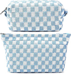 Travel Makeup Bag, Checkered Cosmetic Bag Make Up Organizer Case for Women, Small Toiletry Bag Skincare Pouch for Toiletries Accessories Brushes, 2PCS
