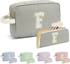 Travel Makeup Bag Christmas Gifts for Women Girl Teens, Personalized Initial Makeup Bag for Cute Teen Girls, Preppy Stuff Toiletry Bag Cosmetic Bag, Teen Girls Gift Trendy Stuff, Letter F