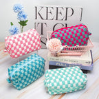 PAZIMIIK Checkered Makeup Bag for Purse Portable Zipper Make Up Pouch Small Cosmetic Case for Travel Accessories (6PCS Magenta Green)