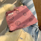 Cosmetic Bags for Women - Corduroy Cosmetic Bag Aesthetic Women Handbags Purses Smile Dots Makeup Organizer Storage Makeup Bag Girls Case Bags (A-Black)