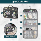 PAVILIA Hanging Toiletry Bag Women Men, Travel Kit Foldable Large Toiletries Organizer, Roll up Cosmetics Makeup Bag Accessories, Waterproof Essentials Jewelry Case (Floral Grey)