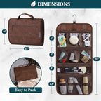 PAVILIA Hanging Toiletry Bag Men Women, Travel Kit Foldable Large Toiletries Organizer, Roll up Cosmetics Makeup Bag Accessories, Waterproof Essentials Dopp Case (Brown)