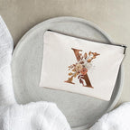 A-Z Boho Personalized Cosmetic Bag-Floral Cotton Letter Makeup Bag With Zipper-Artistic Cosmetic Bag For Travel-Bride,Birthday Gift For Women Daughter Friends-Women Makeup Organizer-A24