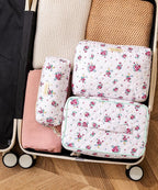 HBselect Quilted Makeup Bag, 3PCS Cotton Large Travel Makeup Bag, Cute Floral Coquette Make up Bag Cosmetic Bag Toiletry Bag for Women Girls