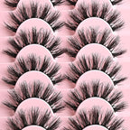 FARRED Fluffy Lashes Natural Eyelashes Short Wispy Eye Lash Strips 7 Pairs Separated Volume Eyelash Pack 16mm Dramatic Wispies Fake Strip Lashes Clusters Cat Eye Pestañas Spiky Look (A17 | 9-16MM)