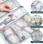 PAVILIA Hanging Toiletry Bag Women Men, Travel Kit Foldable Large Toiletries Organizer, Roll up Cosmetics Makeup Bag Accessories, Waterproof Essentials Jewelry Case (Teal Chevron)