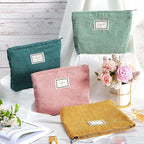 Sanwuta 4 Pack Velvet Makeup Bag Cosmetic Bag for Women Large Capacity Corduroy Pouch Zipper Canvas Travel Toiletry Purse Make up Organizer Case Accessories(Retro Color,Plaid)