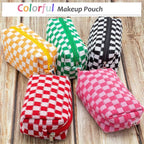 PAZIMIIK Checkered Makeup Bag for Purse Portable Zipper Make Up Pouch Small Cosmetic Case for Travel Accessories (Red)