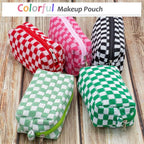 PAZIMIIK Checkered Makeup Bag for Purse Portable Zipper Make Up Pouch Small Cosmetic Case for Travel Accessories (2PCS Blue Light Green)