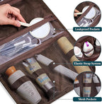 PAVILIA Hanging Toiletry Bag Men Women, Travel Kit Foldable Large Toiletries Organizer, Roll up Cosmetics Makeup Bag Accessories, Waterproof Essentials Dopp Case (Brown)